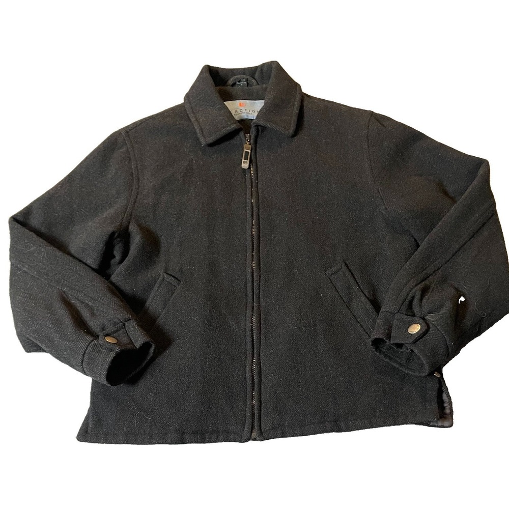 Kenneth Cole Reaction Wool Jacket L Mens Full Zip Black Pockets Collared Classic